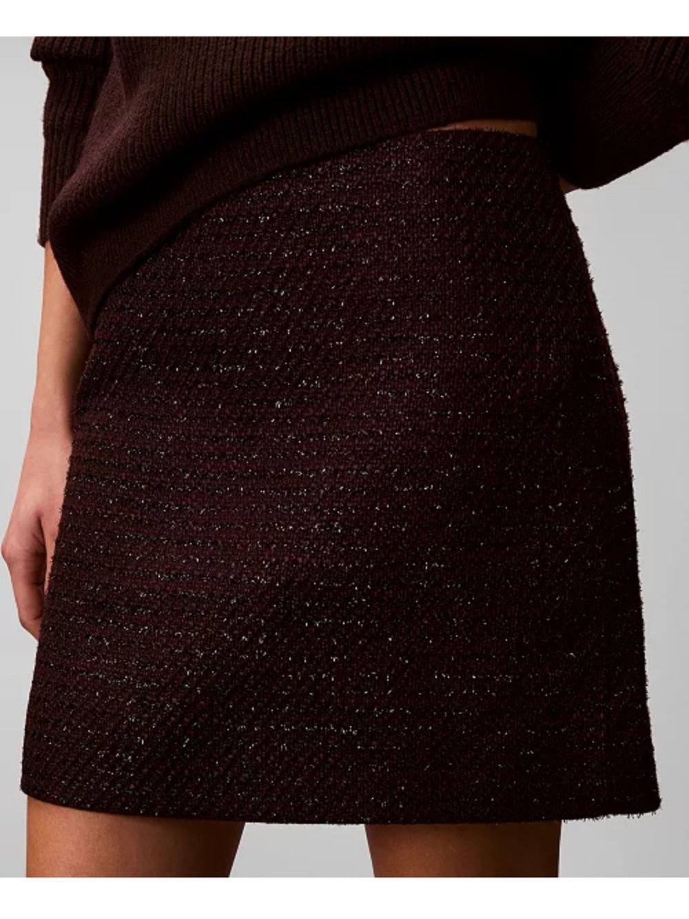 🆕 Calvin Klein Tweed High Waist Mini Skirt Burgundy Black Sizes 8, 10